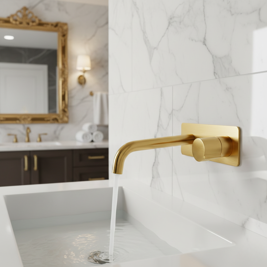 Robinet mitigeur mural salle de bain encastrable - Doré - Laiton