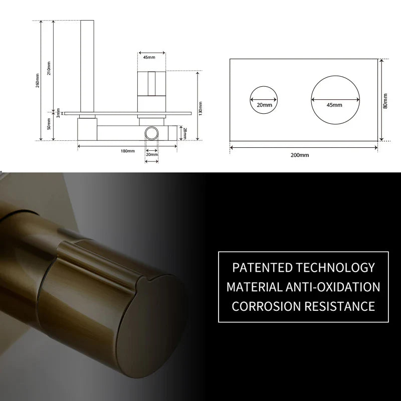 Robinet mitigeur mural salle de bain encastrable - Noir - Laiton