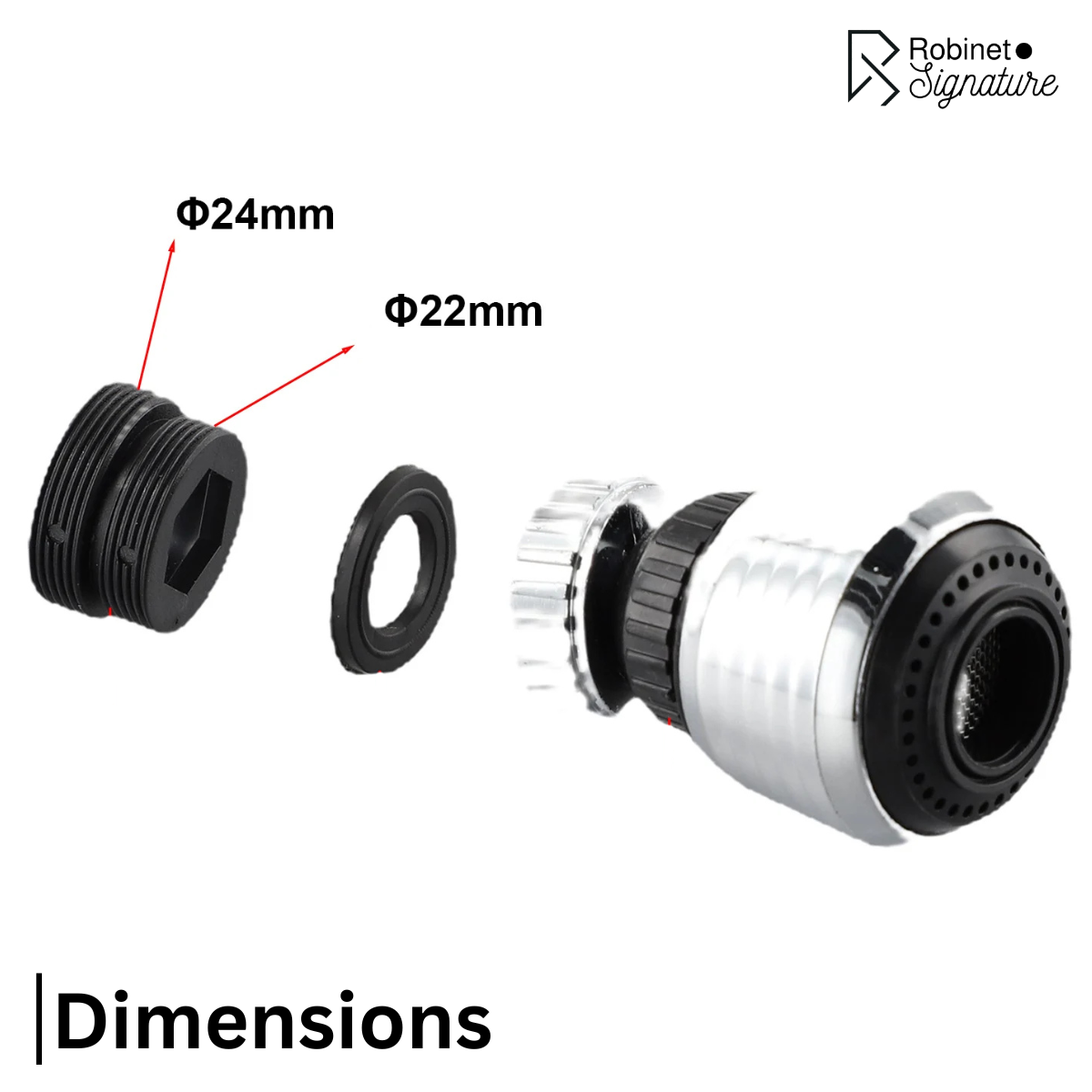 Tête de robinet adaptateur multijet lavabo rotatif