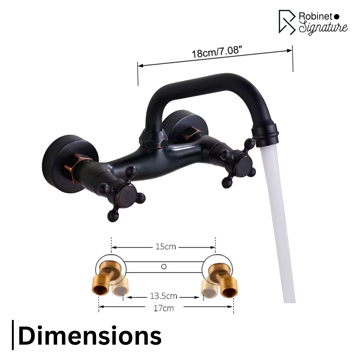 Robinet évier de cuisine encastrable double poignées - Noir - Laiton