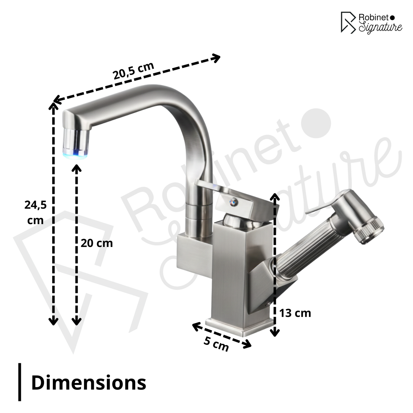 Robinet mitigeur évier cuisine design led flexible douchette pistolet - Argenté - Laiton