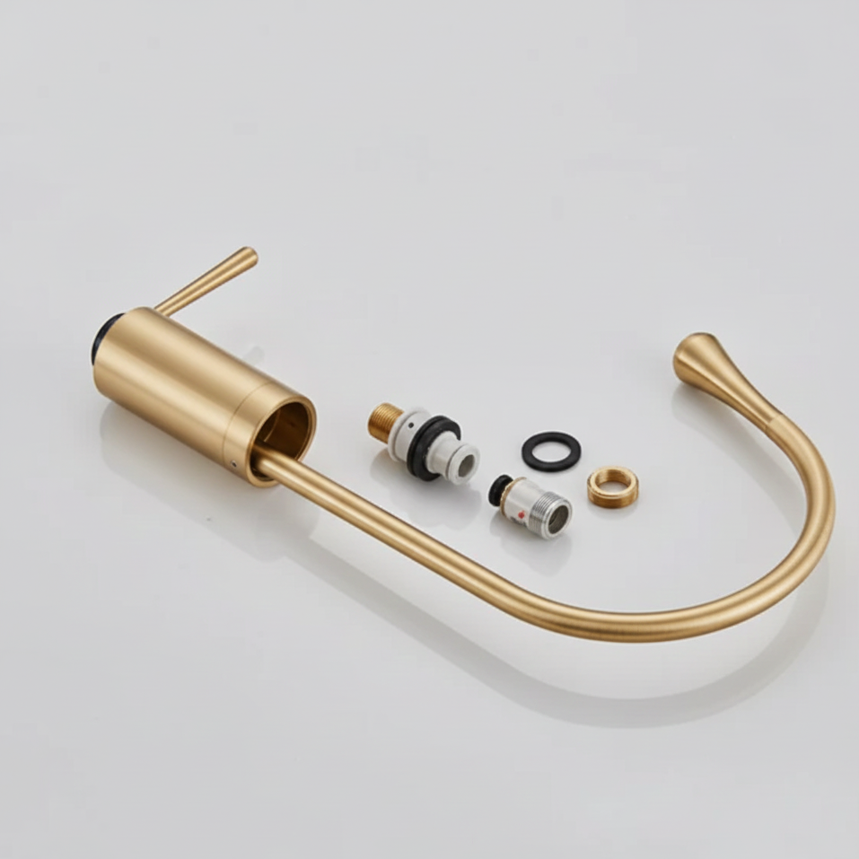 Robinet mitigeur salle de bain lavabo design arrondi goutte - Doré - Laiton