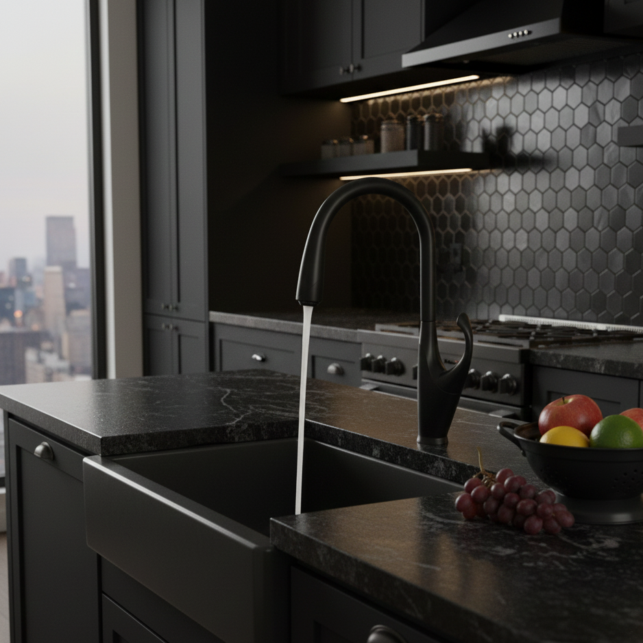 Robinet mitigeur évier cuisine tactile automatique design flexible douchette - Noir - Laiton