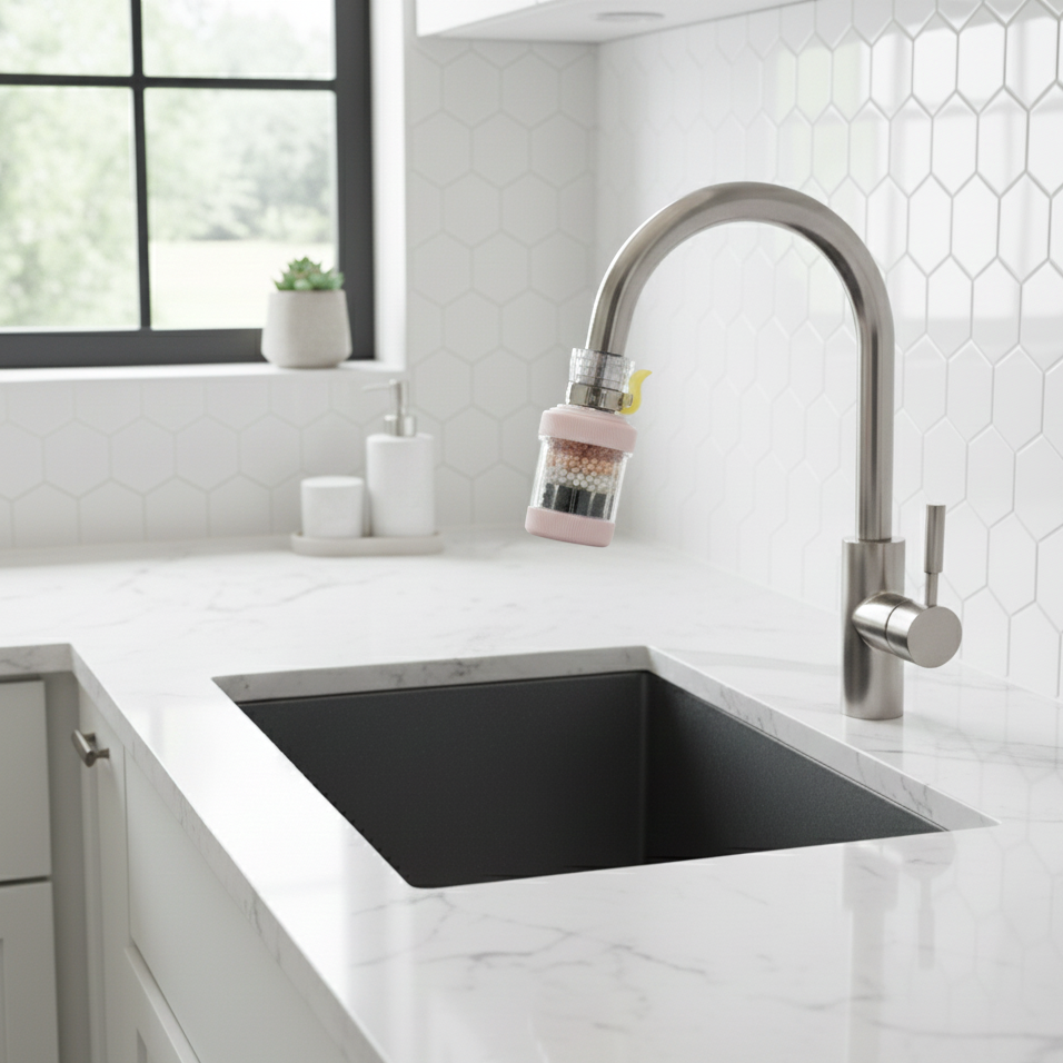 Tête de robinet rotative filtre eau - Rose