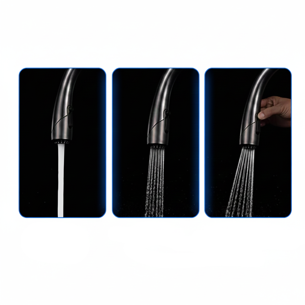 Robinet mitigeur évier cuisine design moderne flexible douchette - Argenté - Laiton