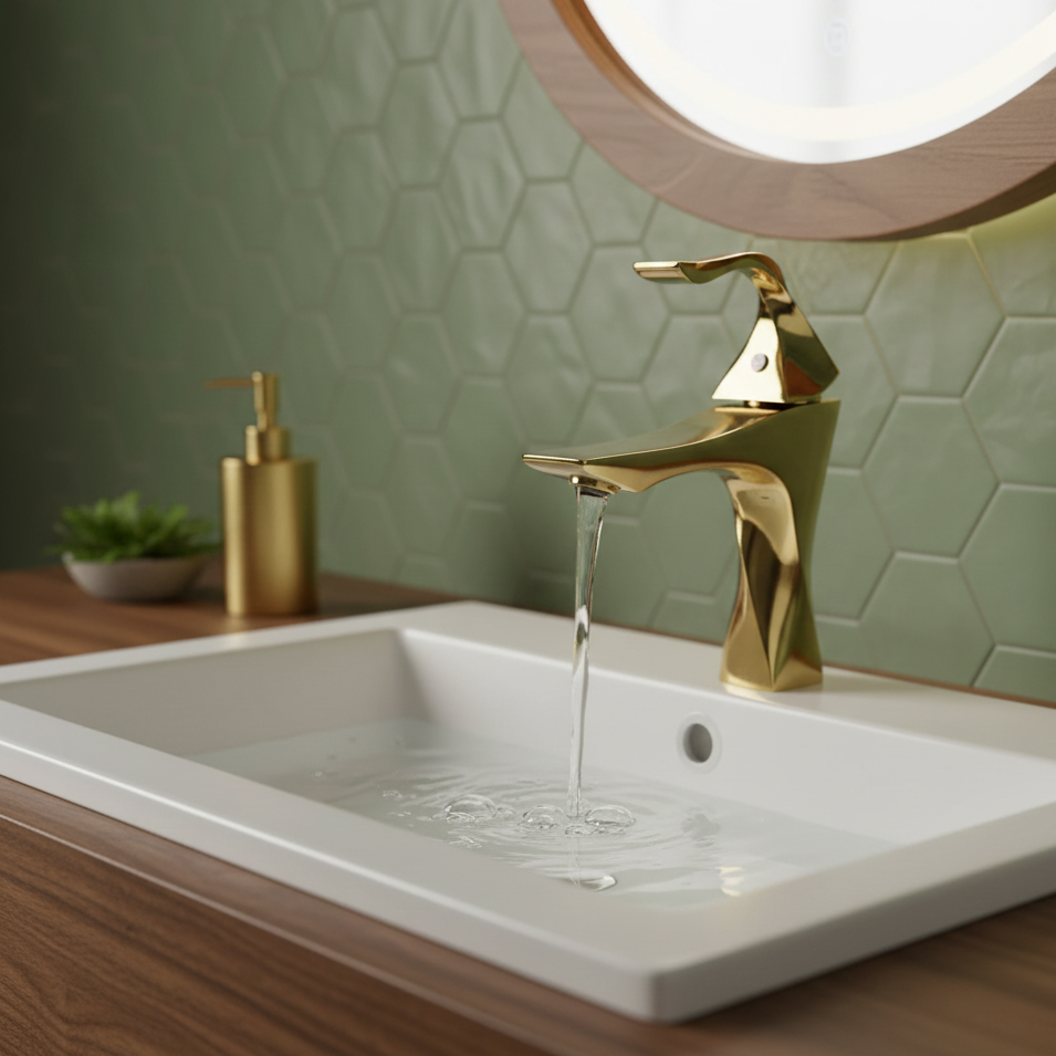 Robinet mitigeur torsade salle de bain lavabo - Doré - Laiton