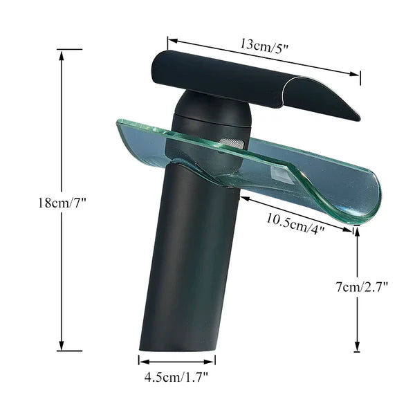 Robinet mitigeur lavabo salle de bain verre cascade - Noir - Laiton