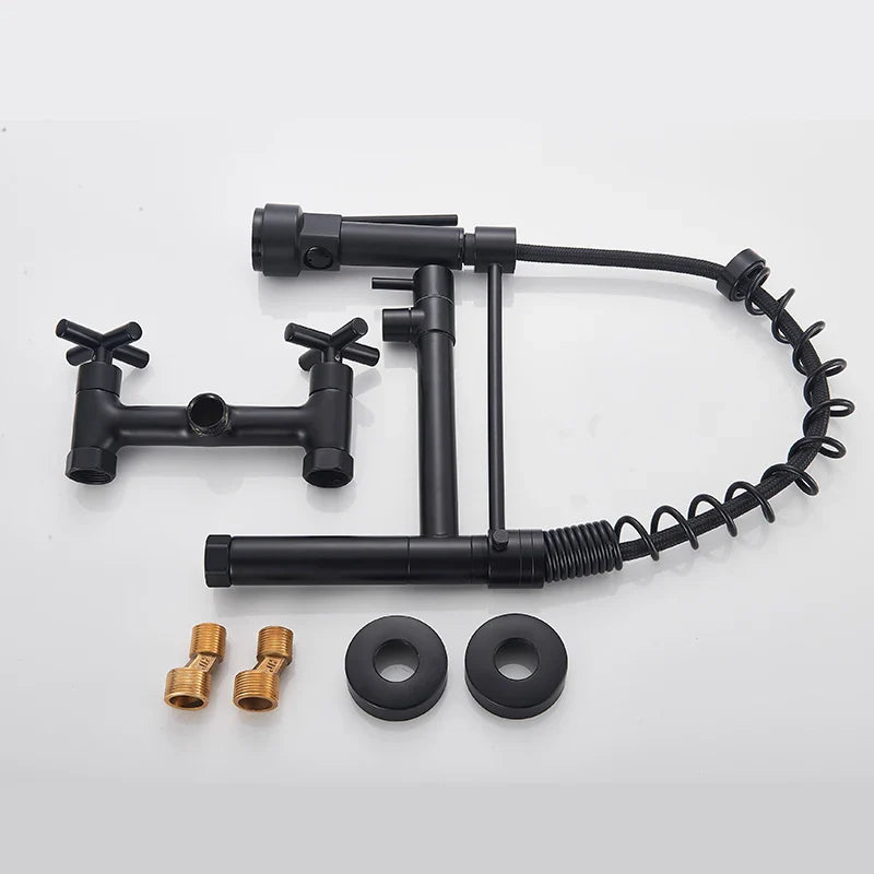 Robinet encastrable mural douchette cuisine évier - Noir - Laiton