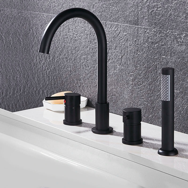 Robinet baignoire encastrable douchette - Noir - Laiton