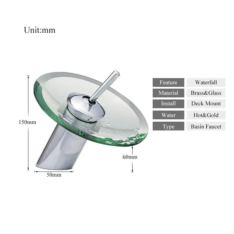Robinet mitigeur salle de bain bec rond verre - Argenté - Laiton