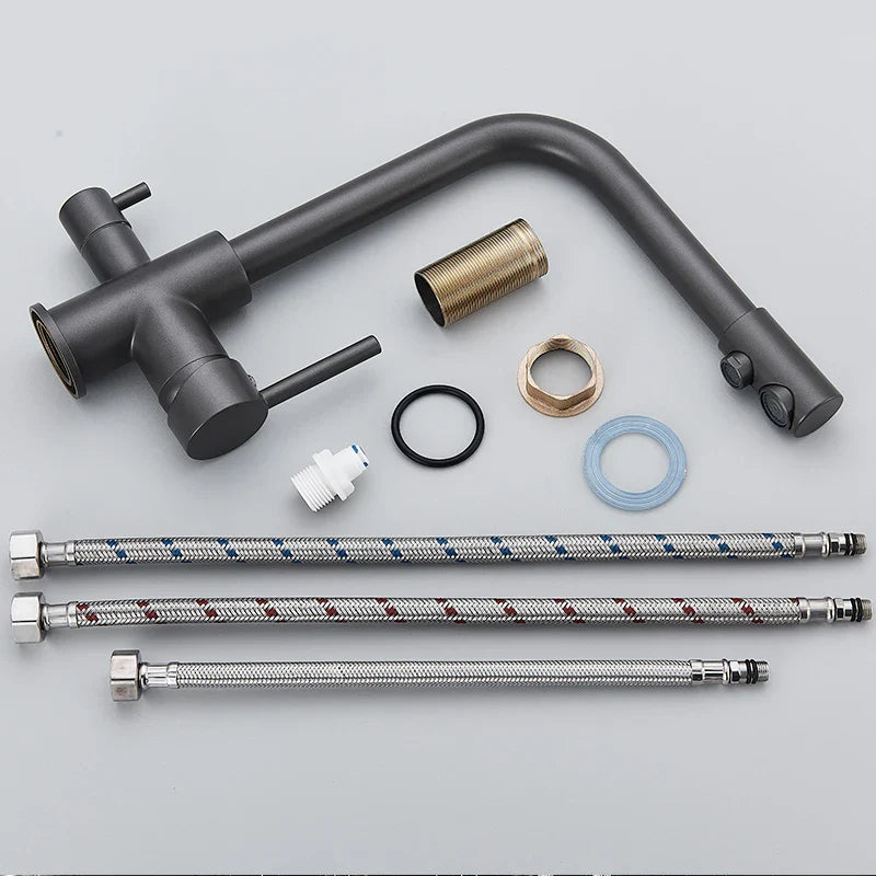 Robinet mitigeur cuisine évier purificateur d’eau 3 voies - Noir - Laiton