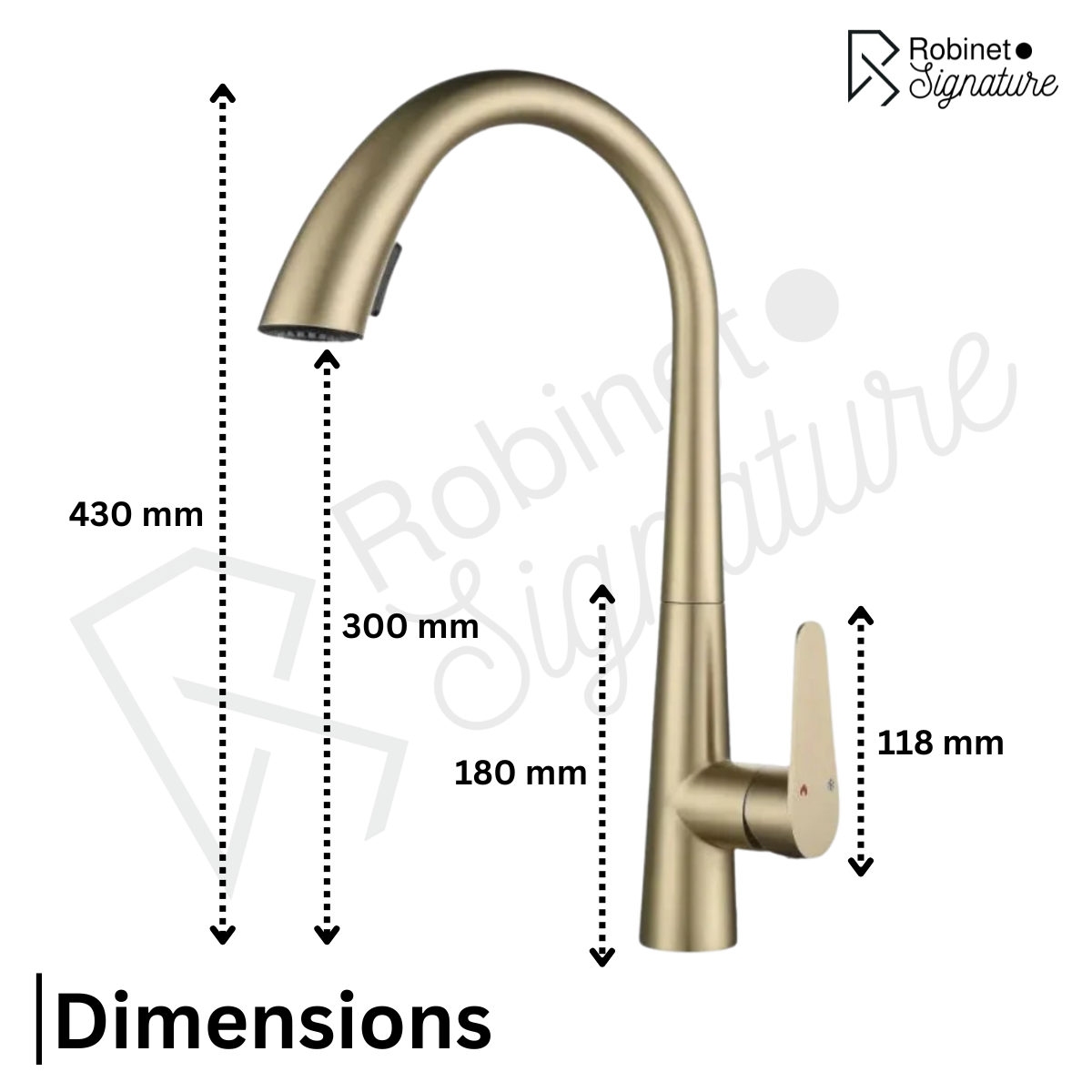Mitigeur Robinet cuisine doré avec douchette col de cygne