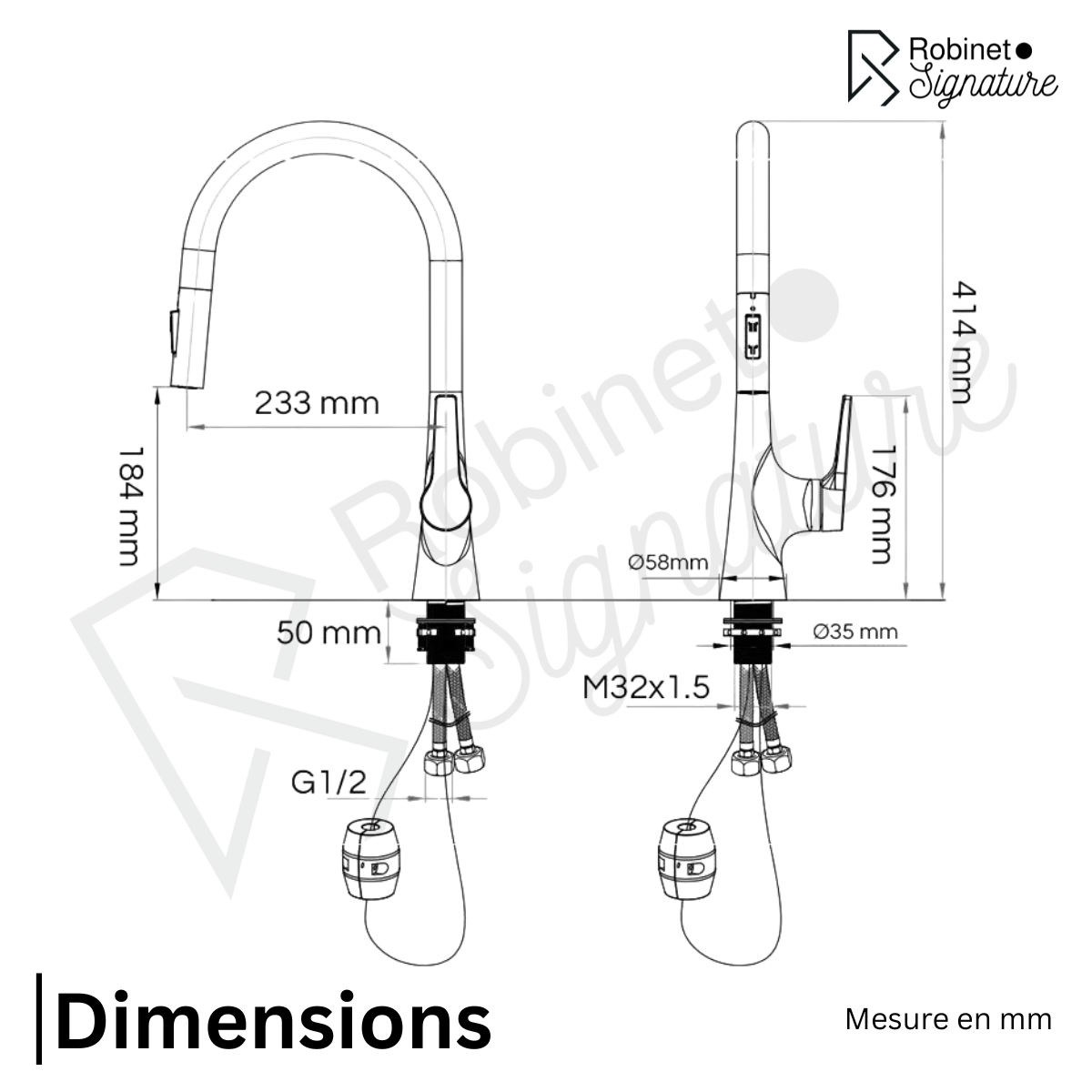 Mitigeur Robinet cuisine doré avec douchette extractible col de cygne