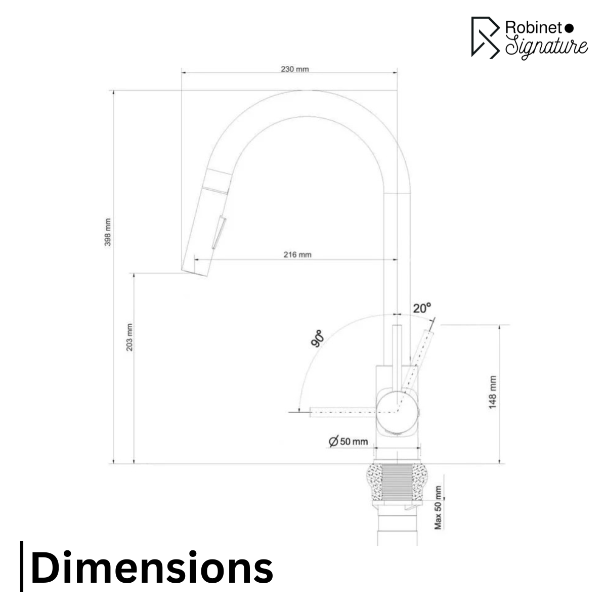 Mitigeur Robinet cuisine blanc avec douchette extractible col de cygne