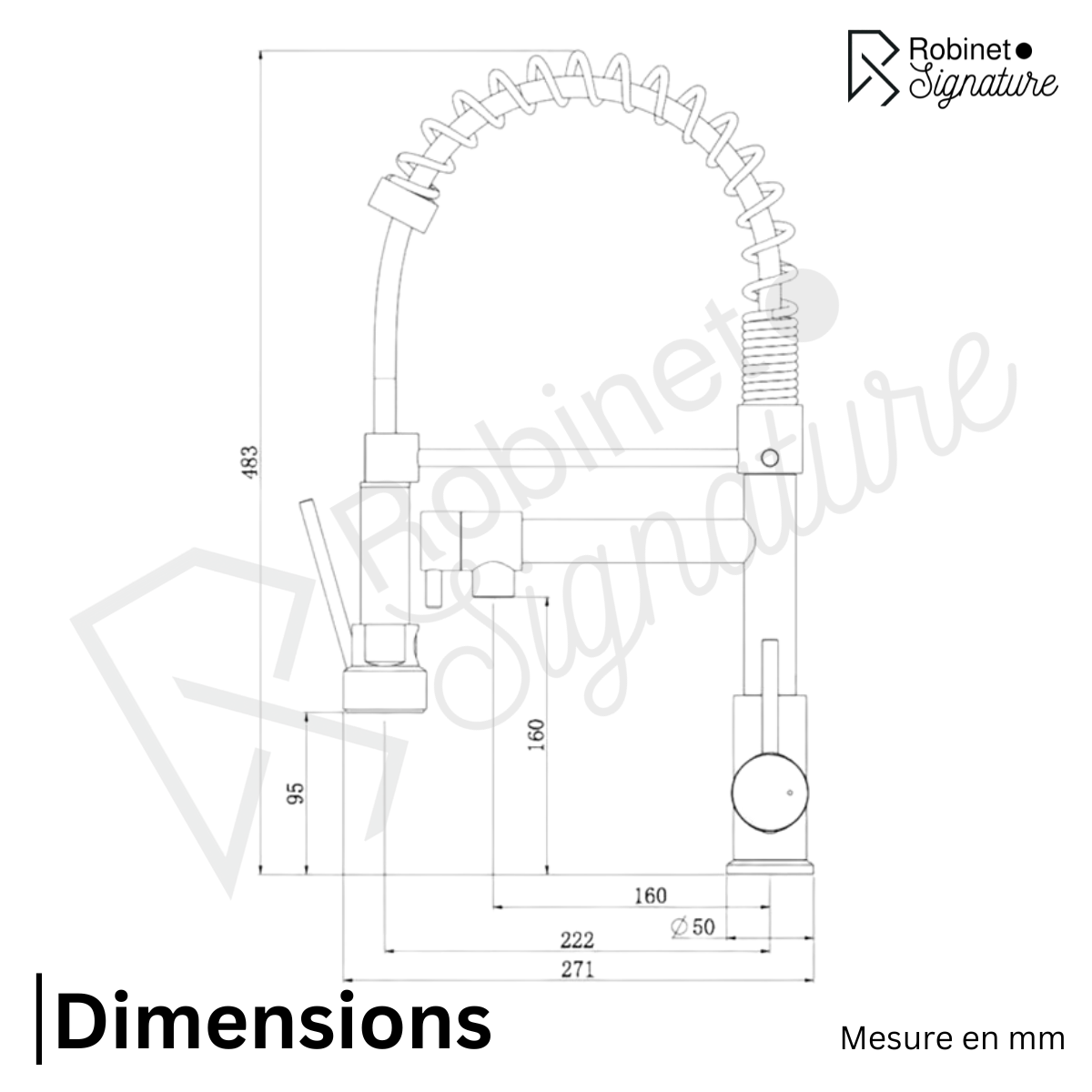 Mitigeur Robinet cuisine acier avec douchette flexible et bec