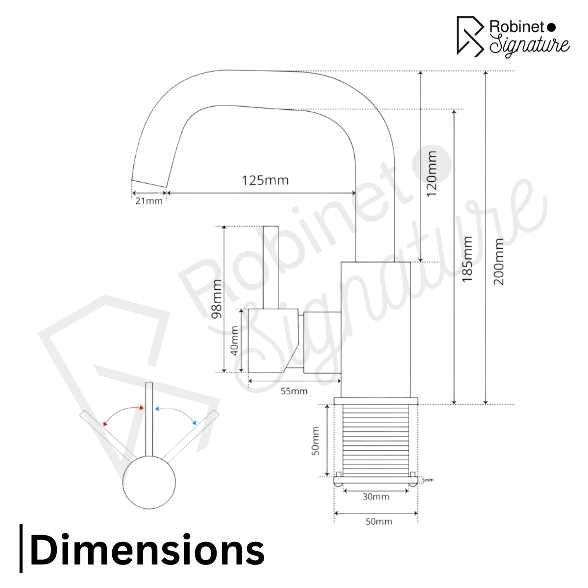 Mitigeur Robinet lavabo acier brossé rectangulaire col de cygne