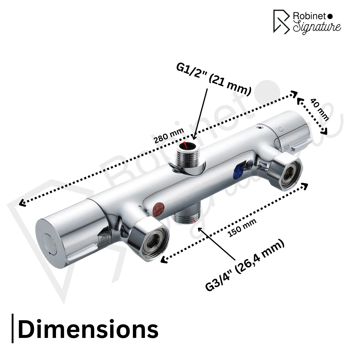 Mitigeur Robinet douche thermostatique chromé 2 sorties