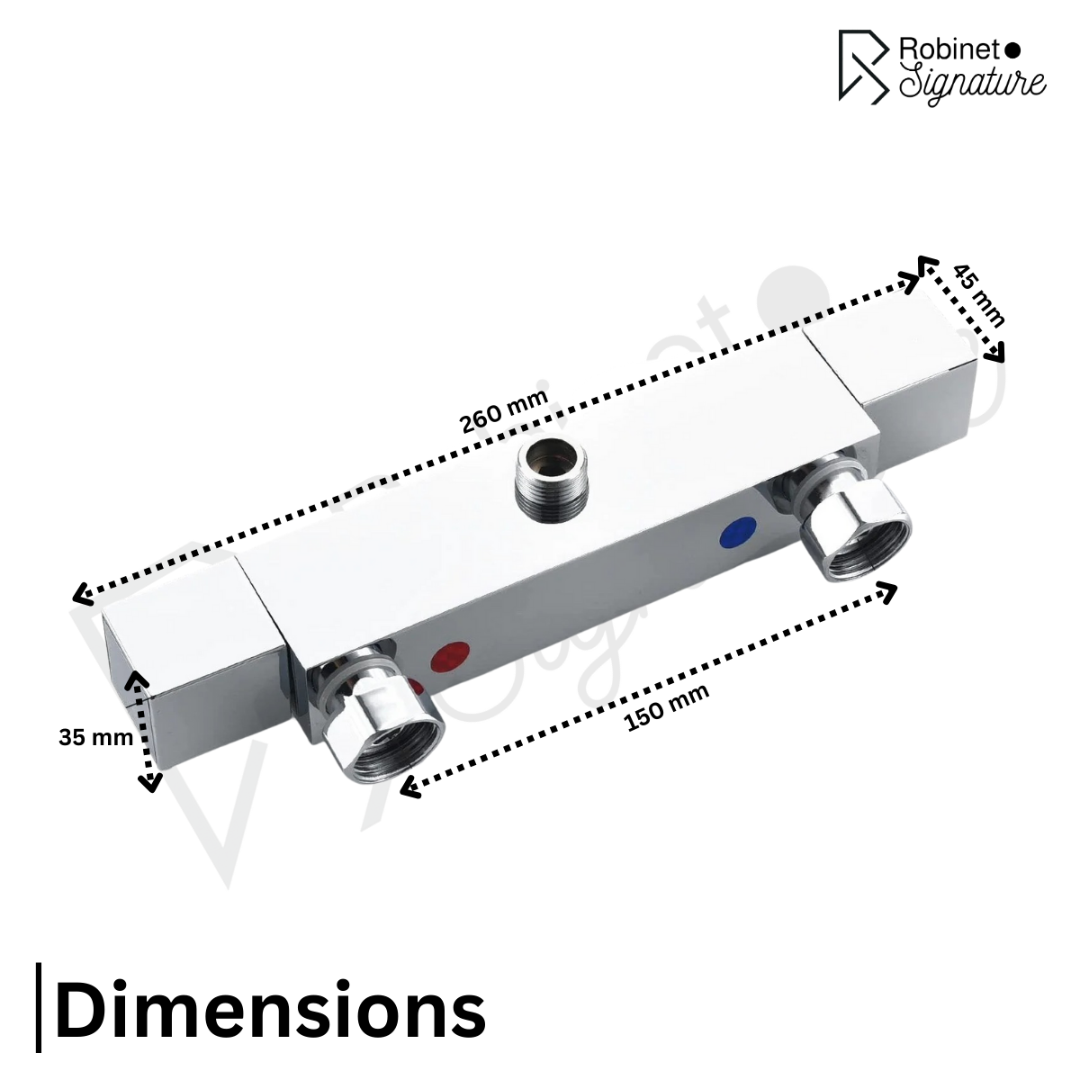 Mitigeur Robinet douche thermostatique chromé carré 2 sorties