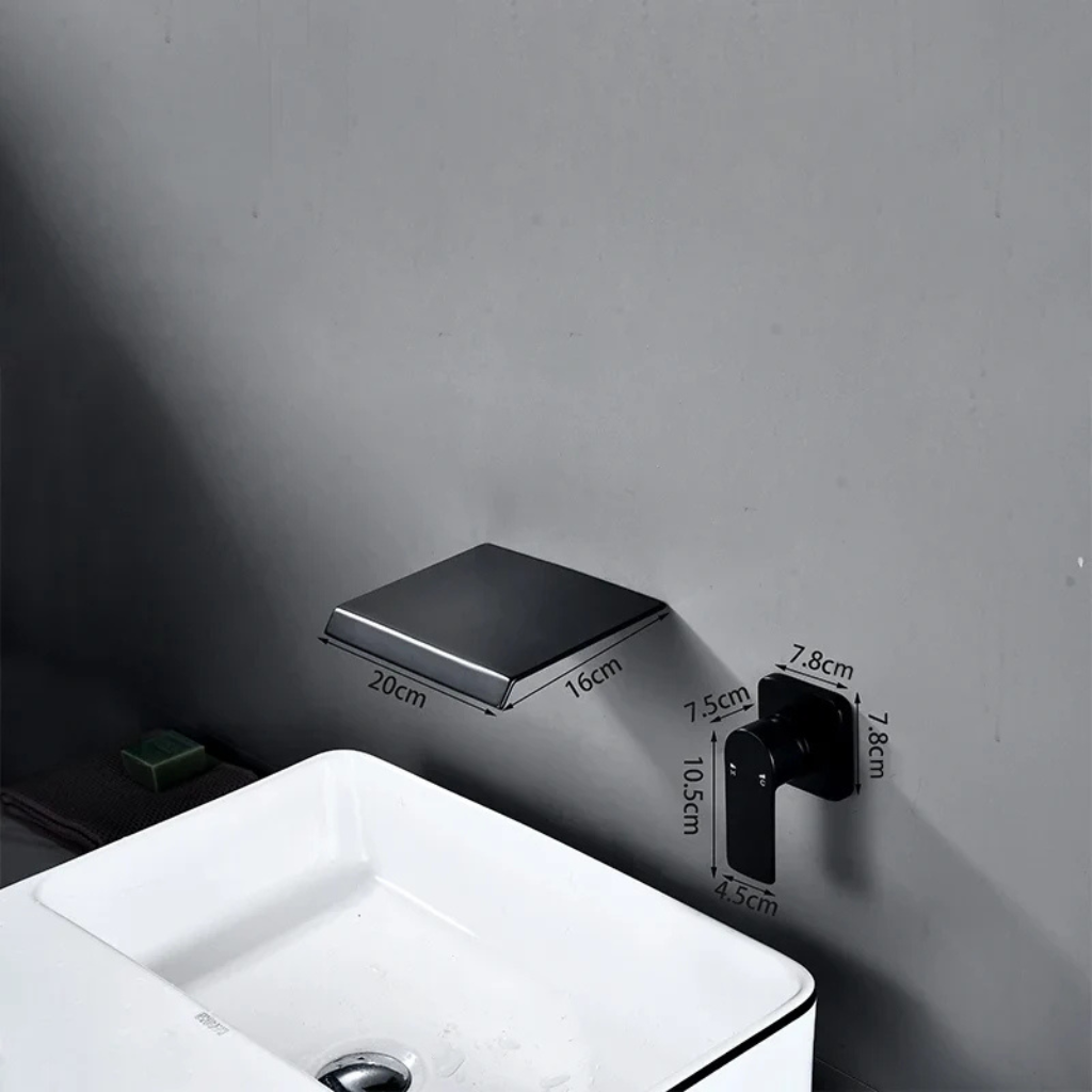 Robinet mitigeur lavabo salle de bain mural encastrable cascade - Noir - Laiton