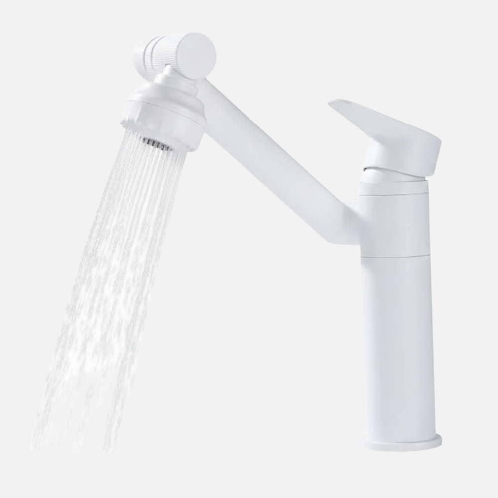 Robinet mitigeur lavabo salle de bain pivotant rotatif multijet - Blanc - Laiton (à revoir)