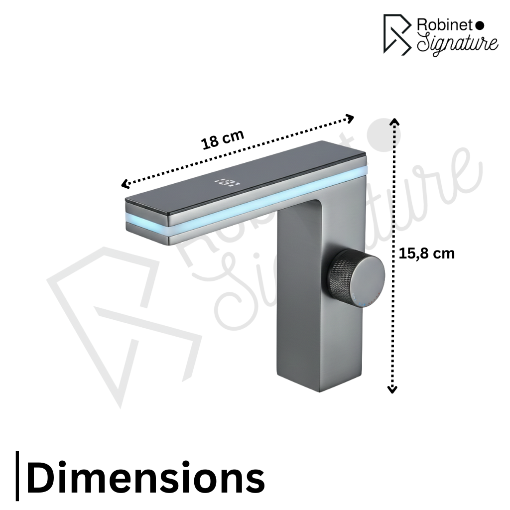 Robinet mitigeur lavabo salle de bain affichage numérique - Argenté - Laiton