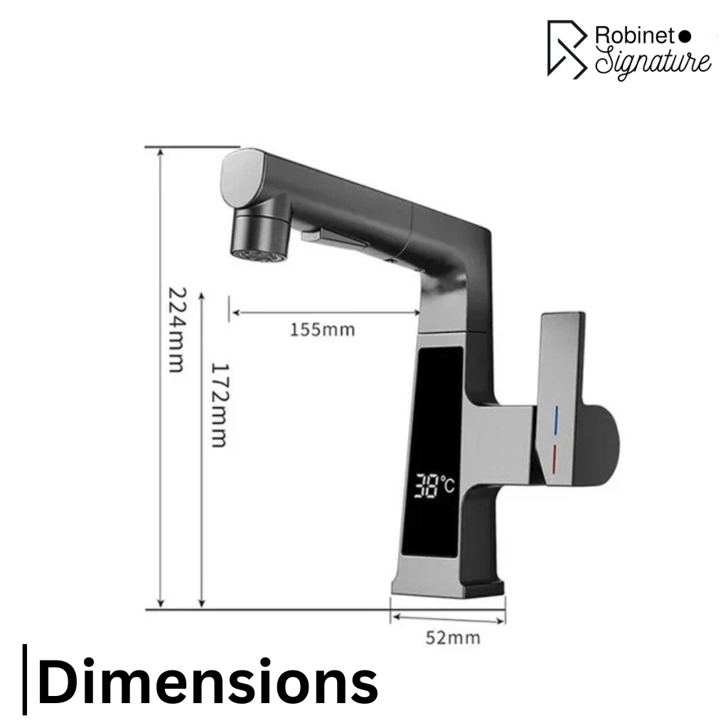 Robinet mitigeur affichage température douchette salle de bain lavabo - Blanc - Laiton