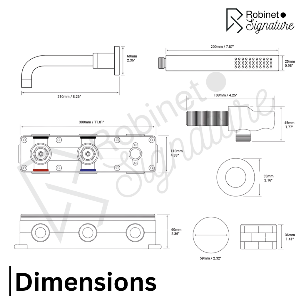 Robinet baignoire salle de bain mural encastrable douchette - Argenté - Laiton