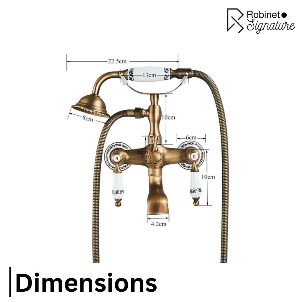 Robinet baignoire salle de bain rétro céramique douchette - Doré - Laiton