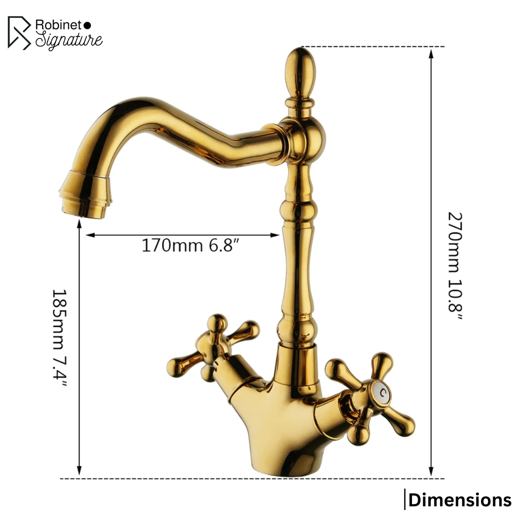 Robinet cuisine évier rétro double poignées - Doré - Laiton