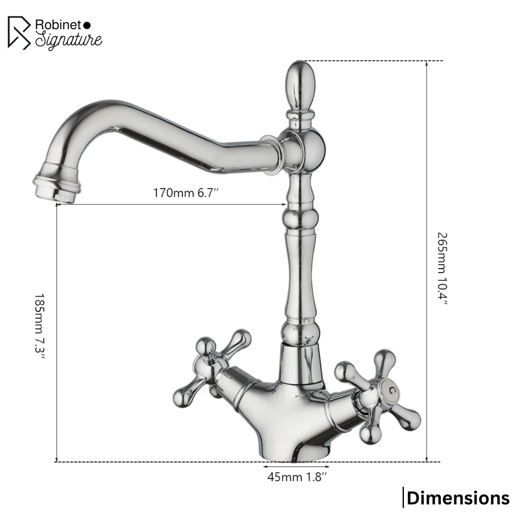 Robinet cuisine évier rétro double poignées - Argenté - Laiton
