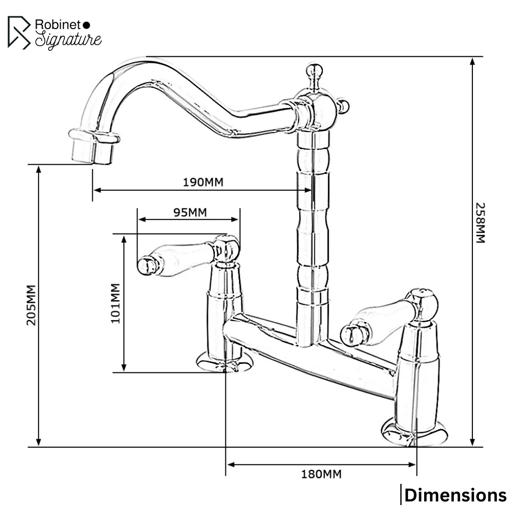 Robinet cuisine évier vintage poignées céramique rétro - Argenté - Laiton