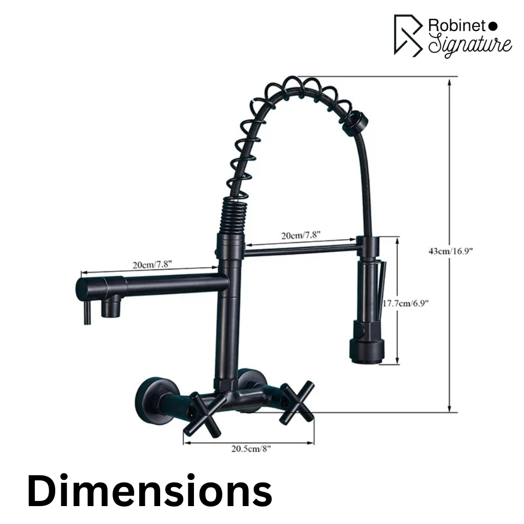 Robinet encastrable mural douchette cuisine évier - Noir - Laiton