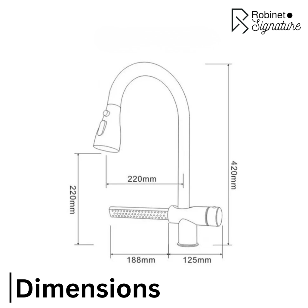 Robinet mitigeur évier cuisine cascade flexible douchette - Noir - Laiton