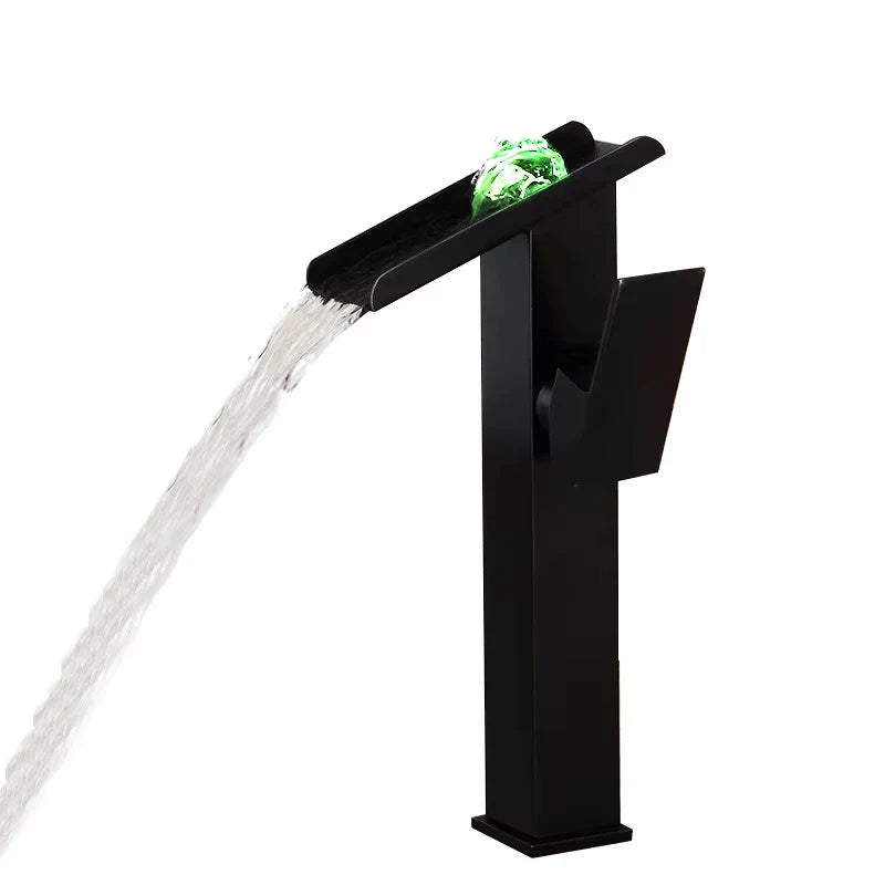 Robinet mitigeur lavabo salle de bain design rectangulaire cascade - Noir - Laiton