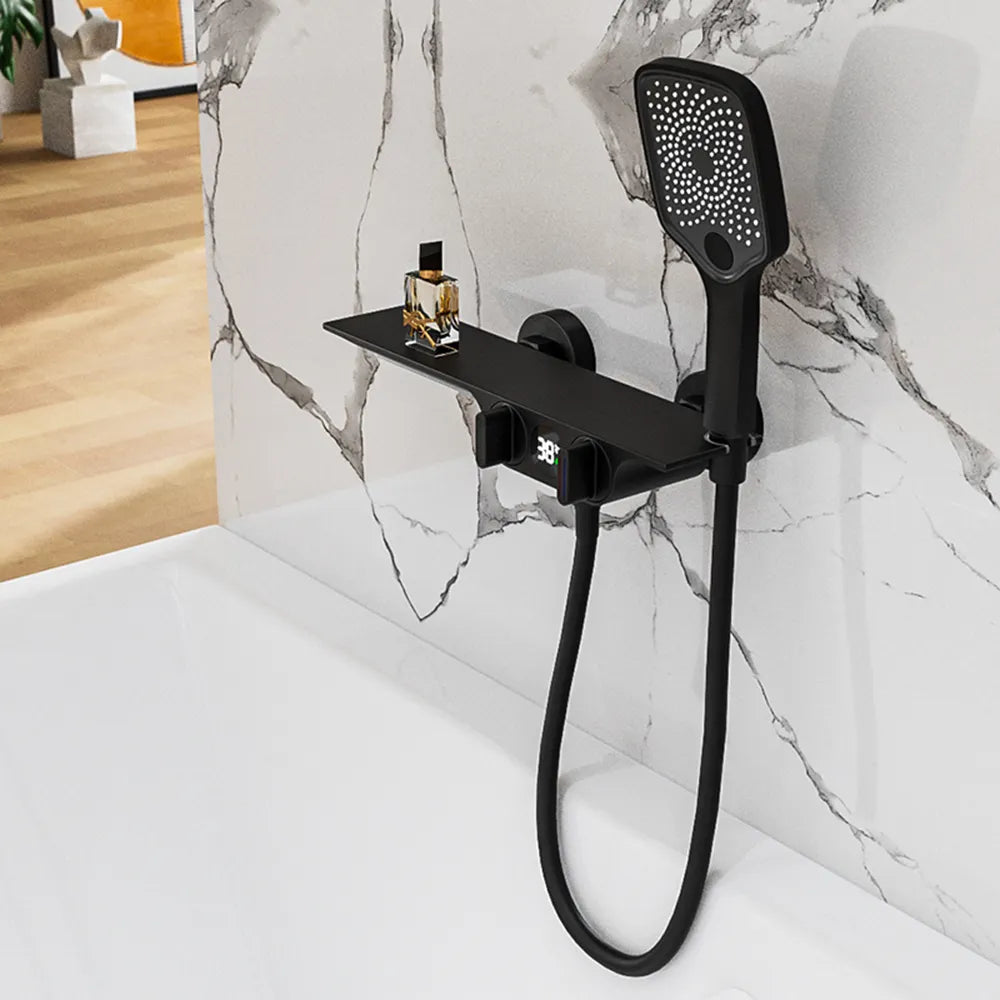 Robinet baignoire salle de bain cascade douchette affichage numérique - Noir - Laiton