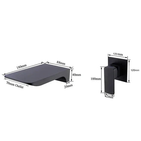 Robinet mitigeur salle de bain lavabo encastrable mural cascade - Noir - Laiton