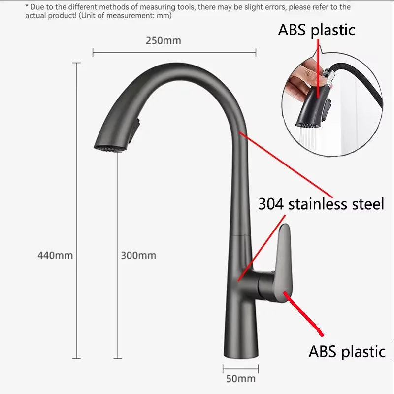 Robinet mitigeur évier cuisine design arrondi flexible douchette - Argenté