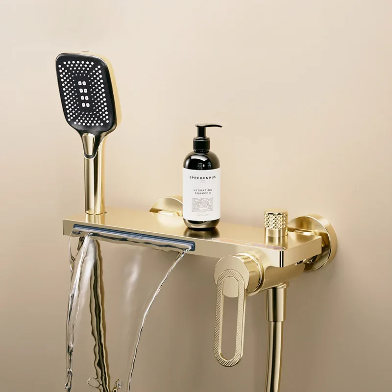 Robinet baignoire salle de bain cascade douchette - Doré - Laiton