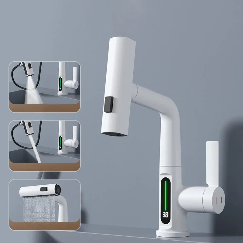 Robinet mitigeur évier affichage température numérique flexible cascade - Argenté