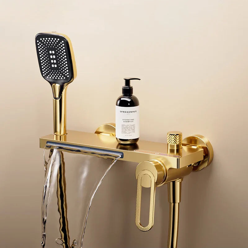 Robinet baignoire salle de bain cascade douchette - Doré - Laiton