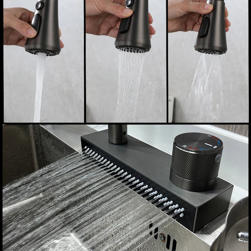 Robinet mitigeur évier cuisine cascade douchette multijet - Noir