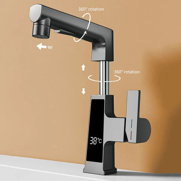 Robinet affichage température douchette salle de bain lavabo - Argenté - Laiton