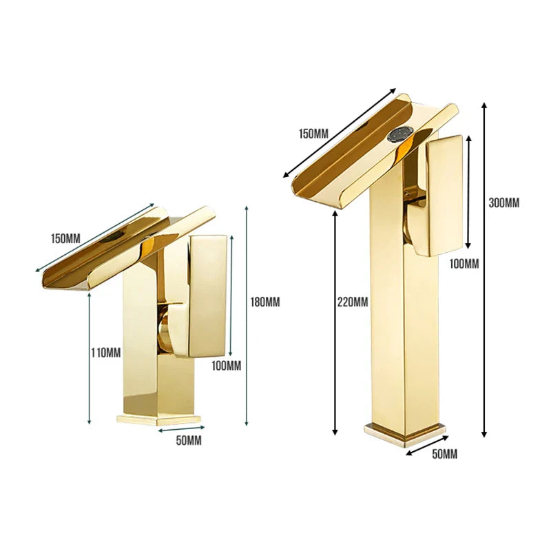 Robinet mitigeur lavabo salle de bain design rectangulaire cascade - Argenté - Laiton