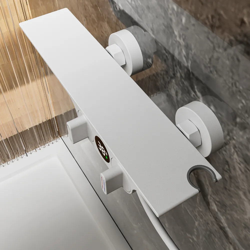 Robinet baignoire salle de bain cascade douchette affichage numérique - Blanc - Laiton