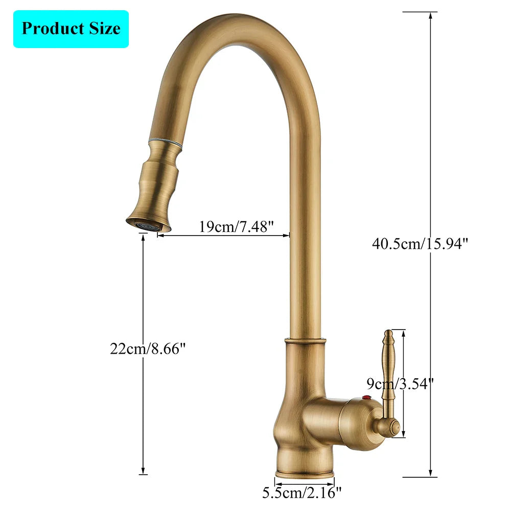 Robinet mitigeur évier cuisine rétro flexible rétractable Vintage - Noir - Laiton