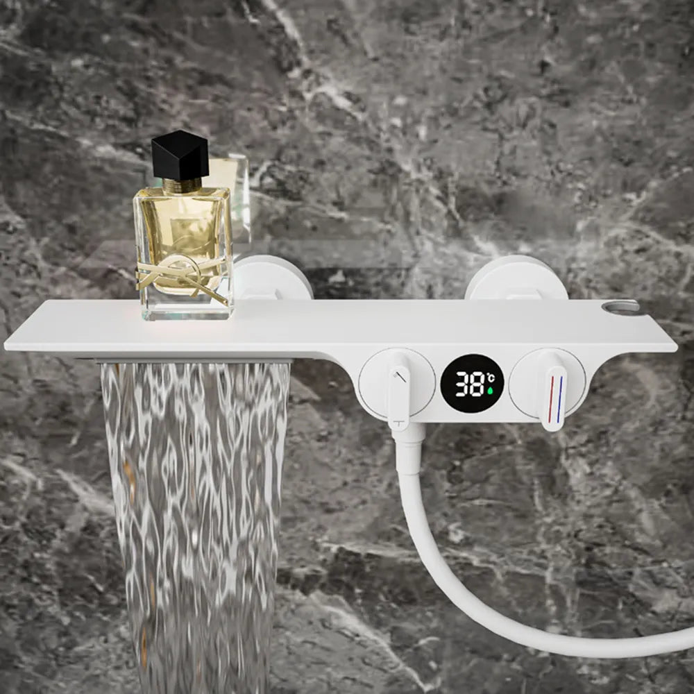 Robinet baignoire salle de bain cascade douchette affichage numérique - Blanc - Laiton