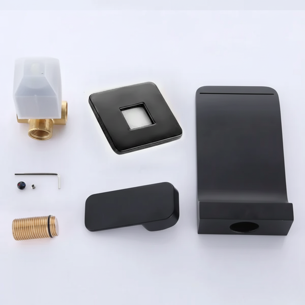 Robinet mitigeur salle de bain lavabo encastrable mural cascade - Noir - Laiton