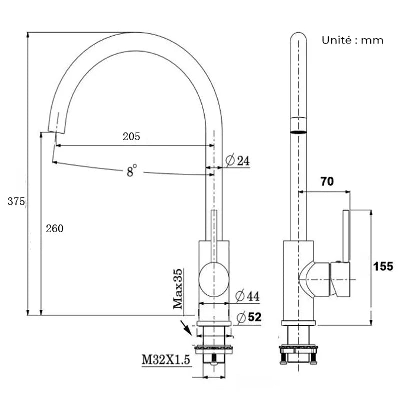 Mitigeur Robinet vasque haut noir mat CYGNE