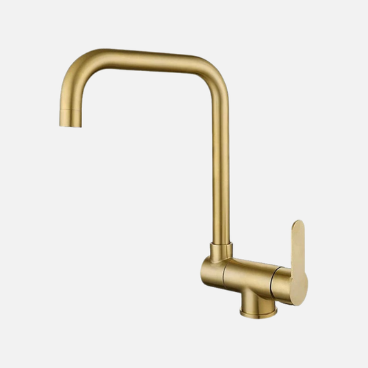 Mitigeur Robinet cuisine rabattable doré col de cygne