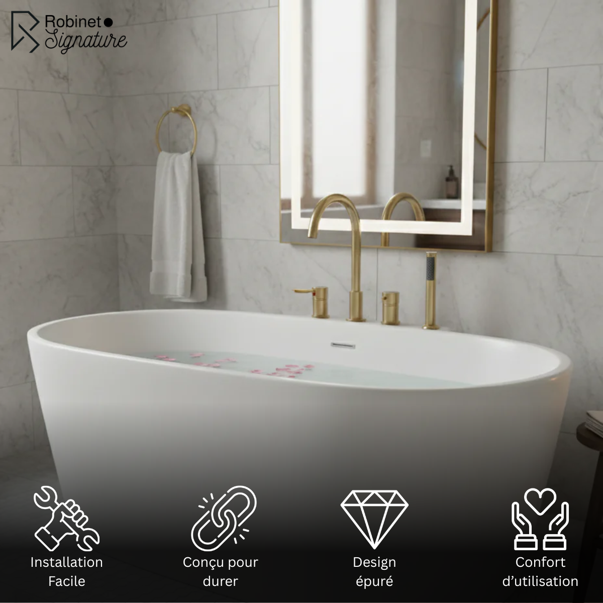 Robinet baignoire encastrable douchette - Doré - Laiton